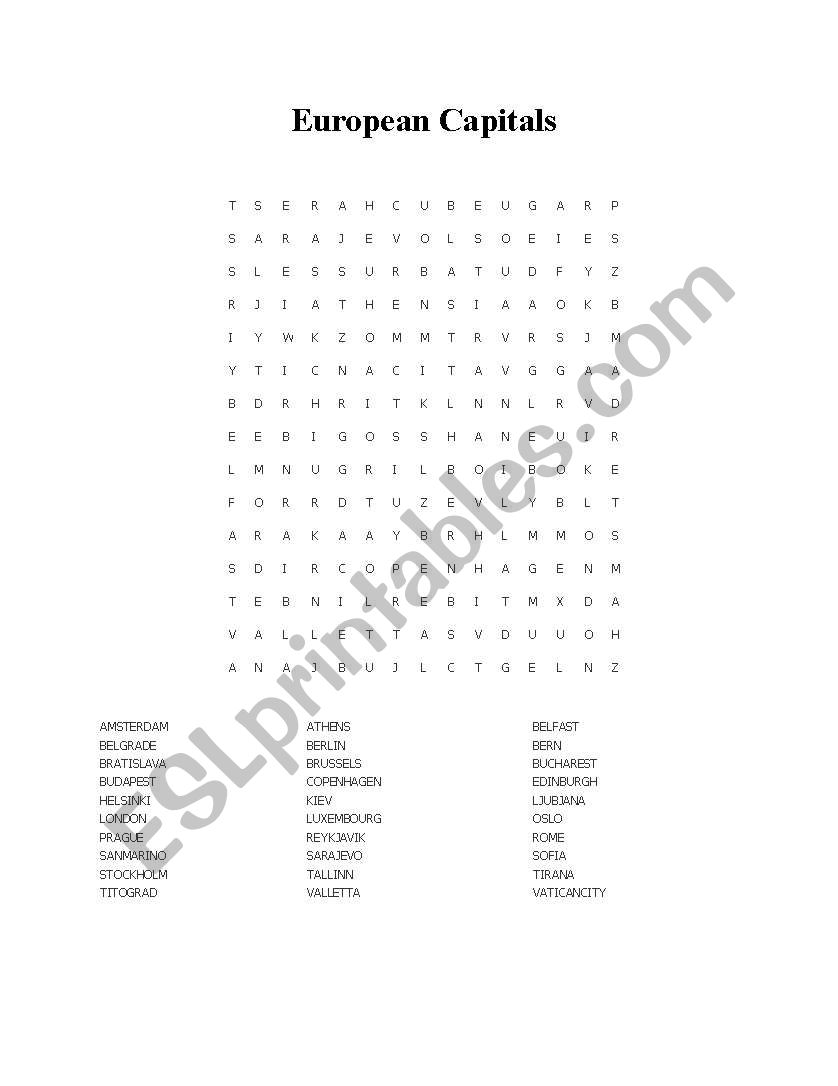 European Capitals worksheet