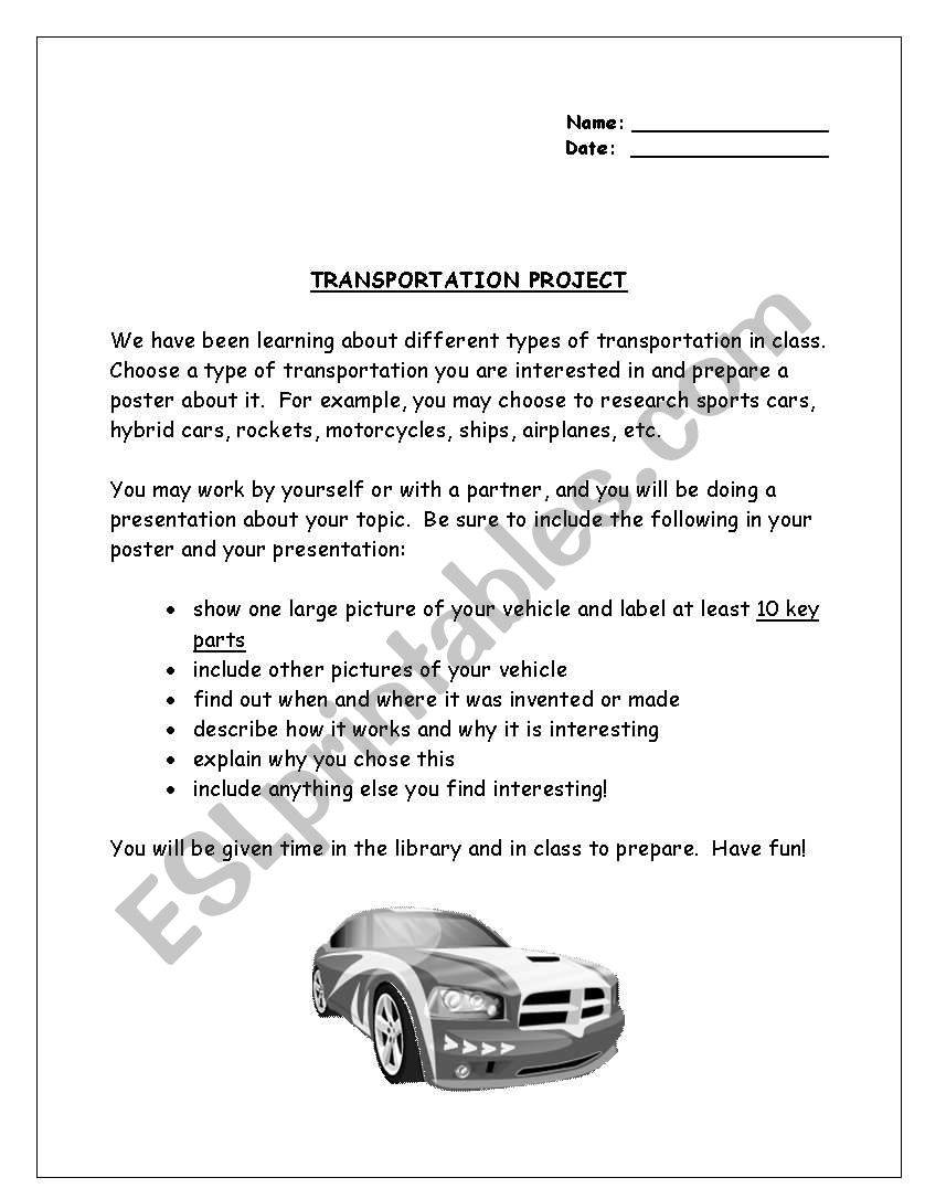 Transportation poster project worksheet