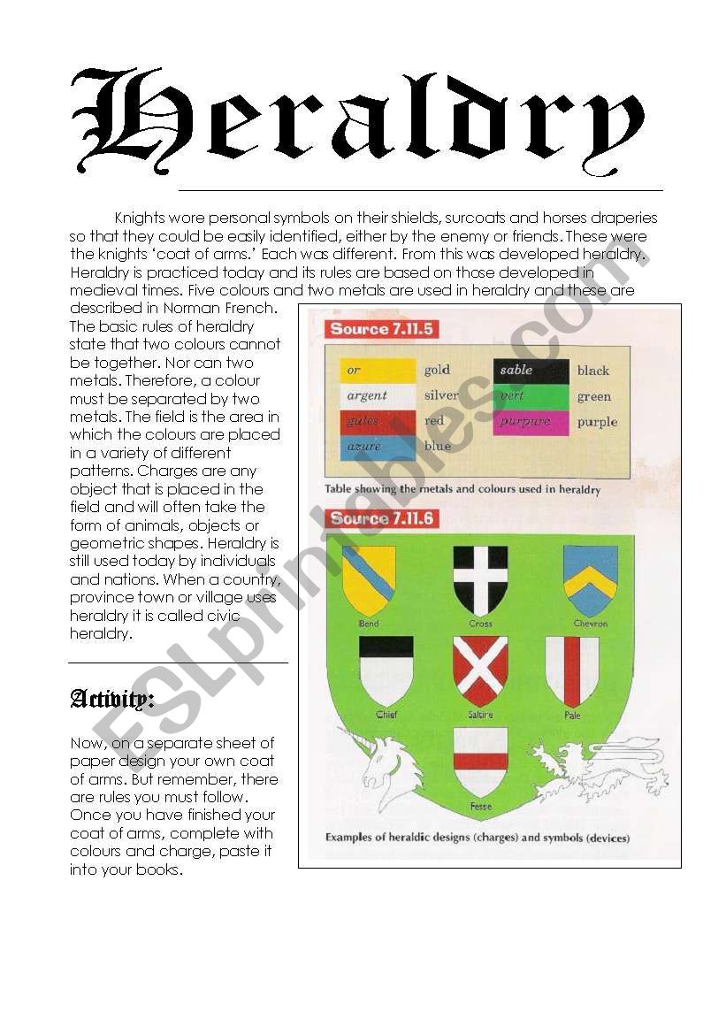 Heraldry Activity worksheet