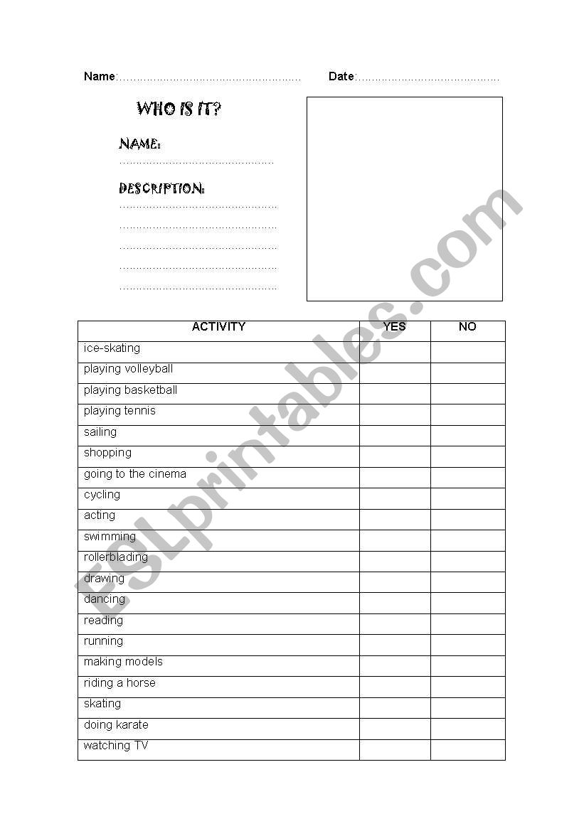 Questionnaire Hobbies worksheet