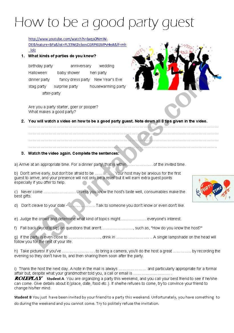 Parties worksheet