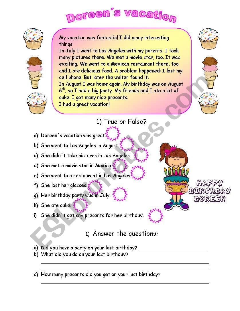 Doreen´s vacation - ESL worksheet by Carmenlpk