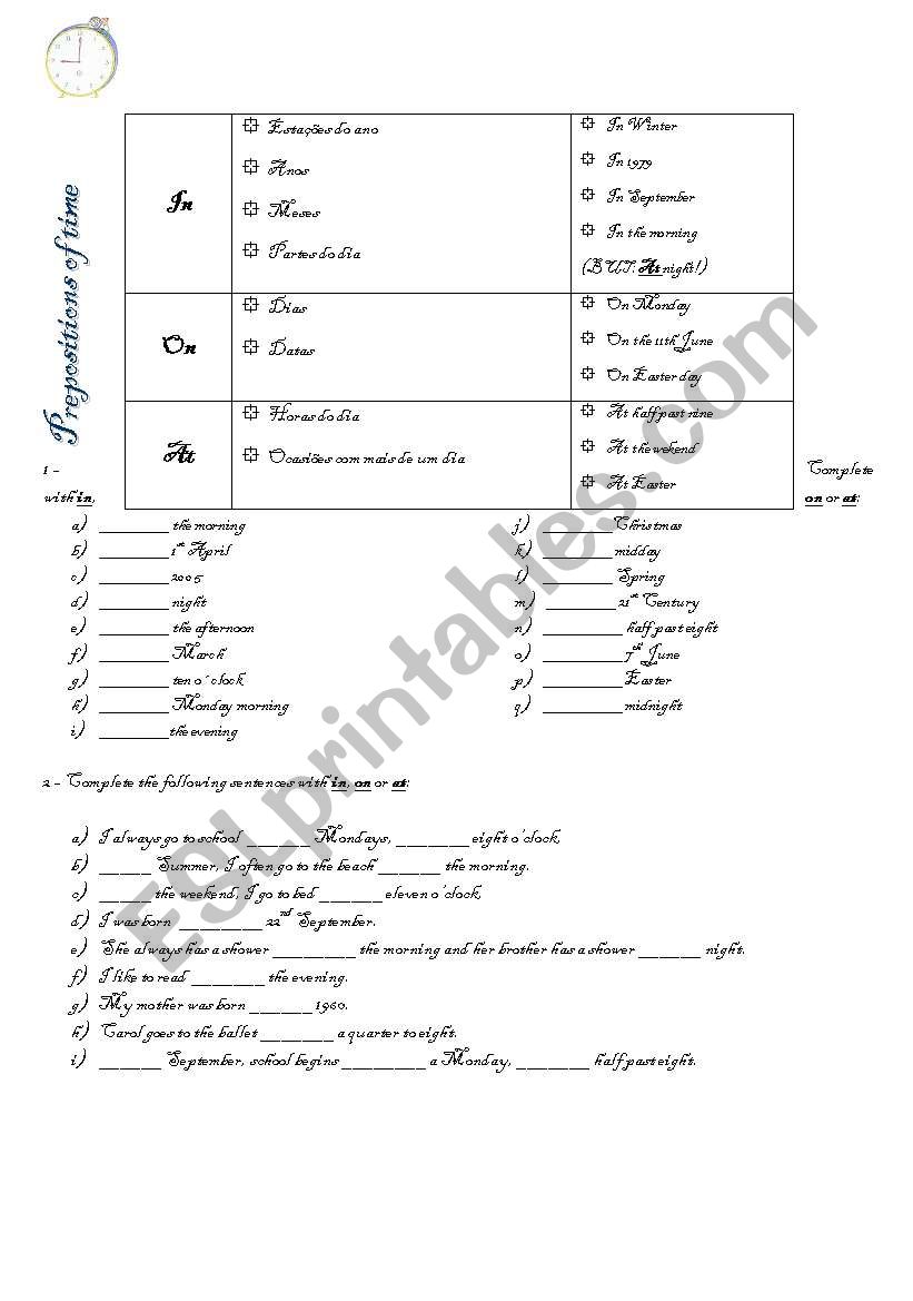 prepositions of time - in, on, at