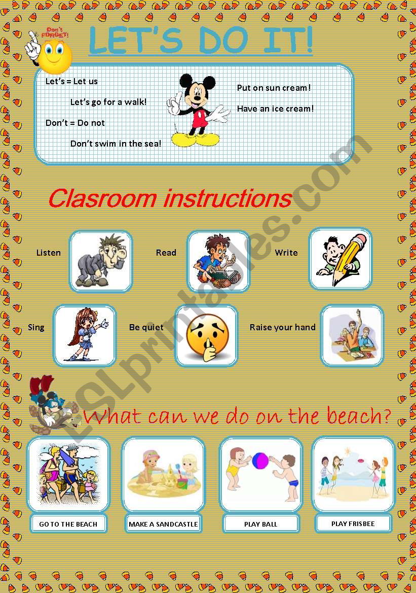 Lets do it! - Imperative, Can, Clasroom Instructions, At the Beach (Pictionary) - 3 PAGES
