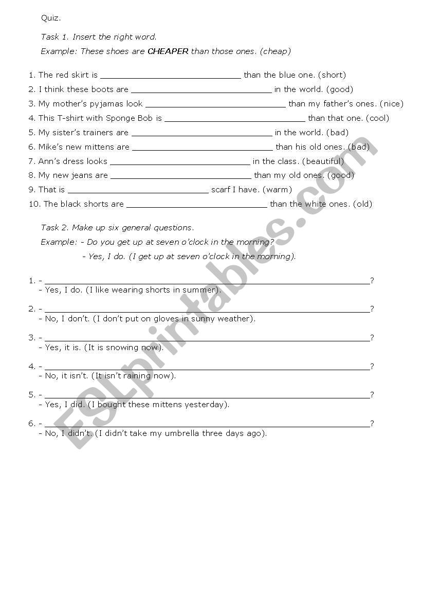 Quiz worksheet