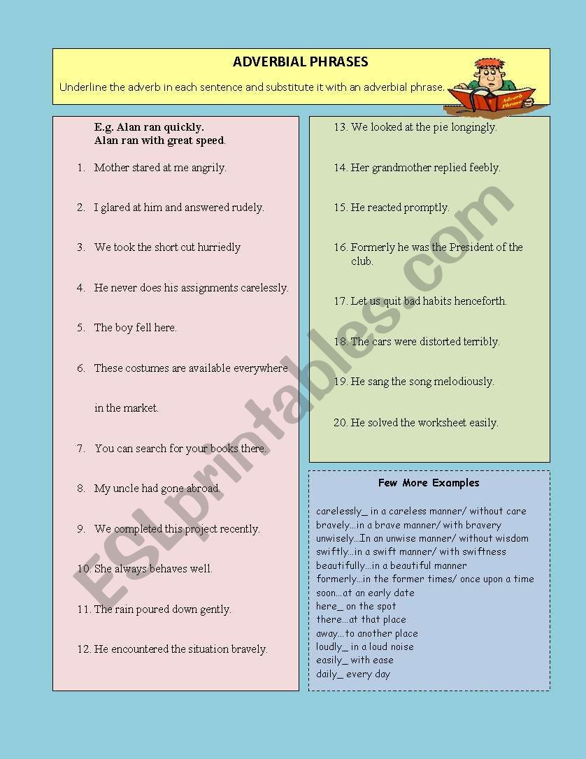 Adverbial Phrases ESL Worksheet By Saima abedi