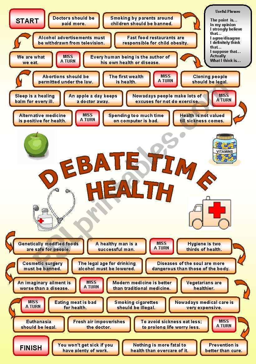 Debate time HEALTH worksheet