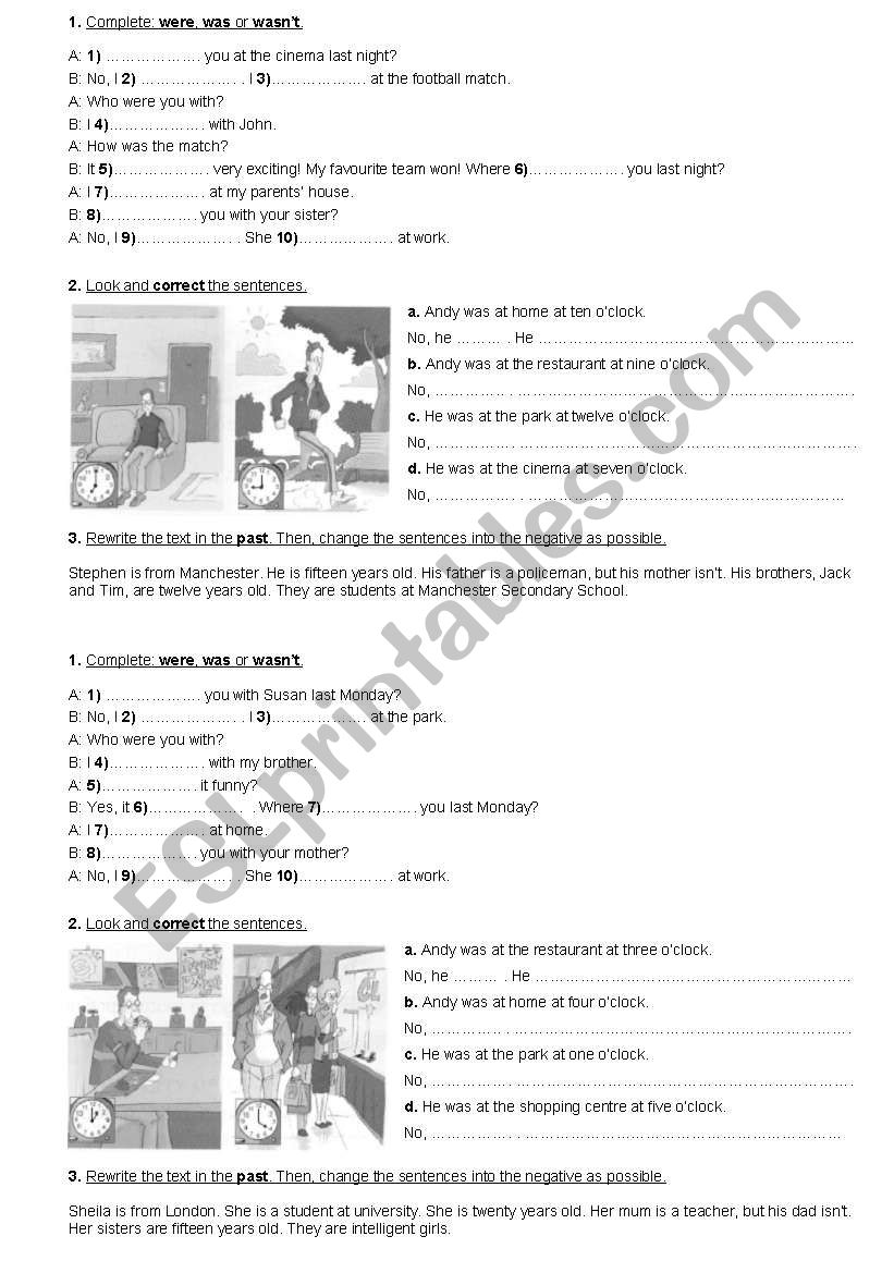 Simple Past of the verb TO BE worksheet