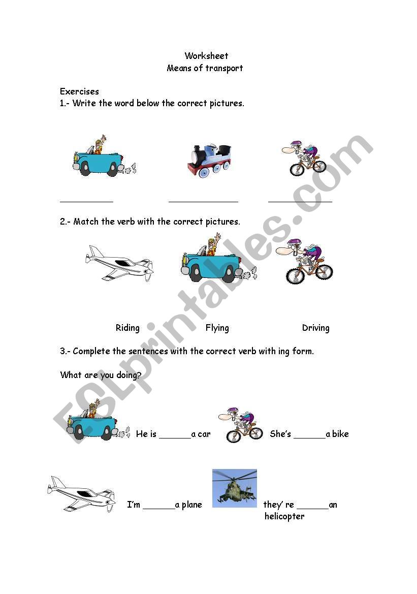 transports worksheet