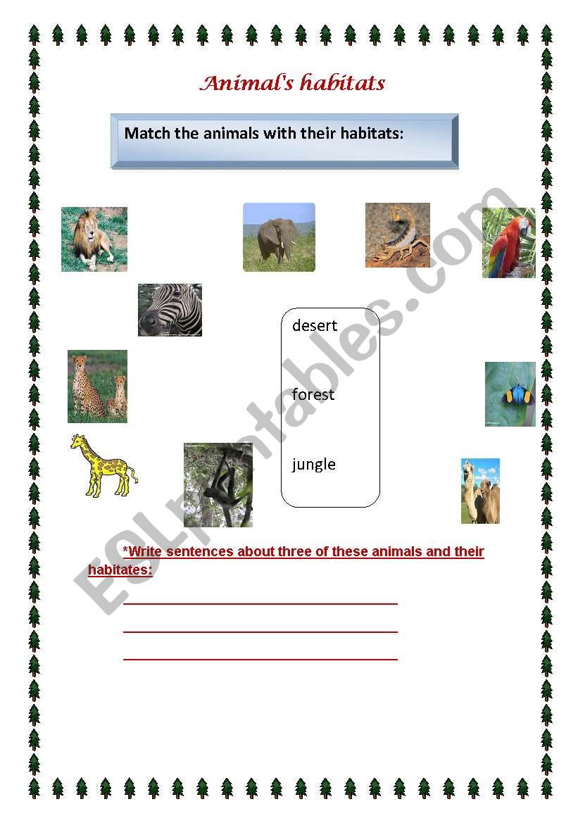 English worksheets: Animal´s habitats