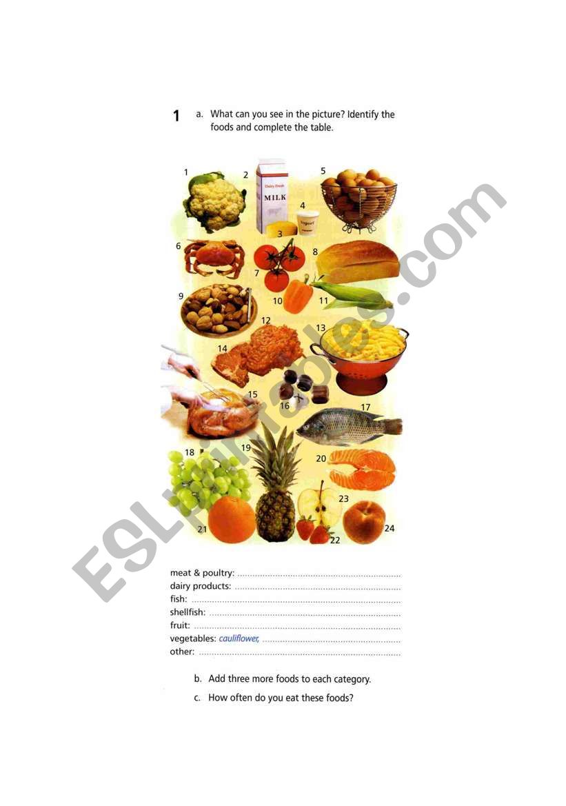 Foods worksheet