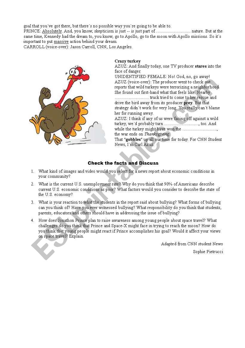 CNN student News 21th Oct 21 - ESL worksheet by leacampana Inside Cnn Student News Worksheet