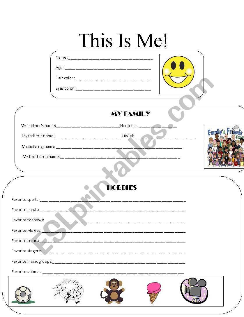 English worksheets: This is me!