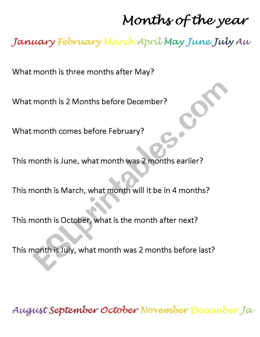 Months of the year worksheet