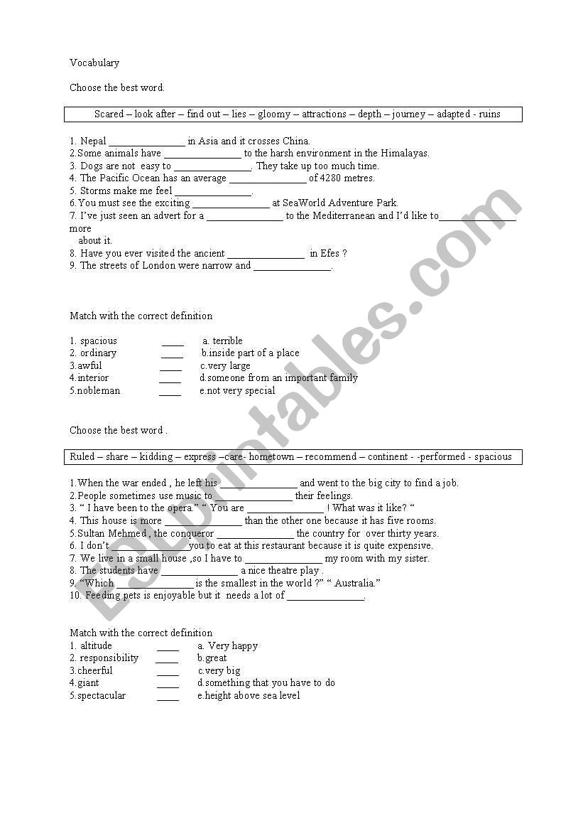 mixed vocabulary work for intermediate classes