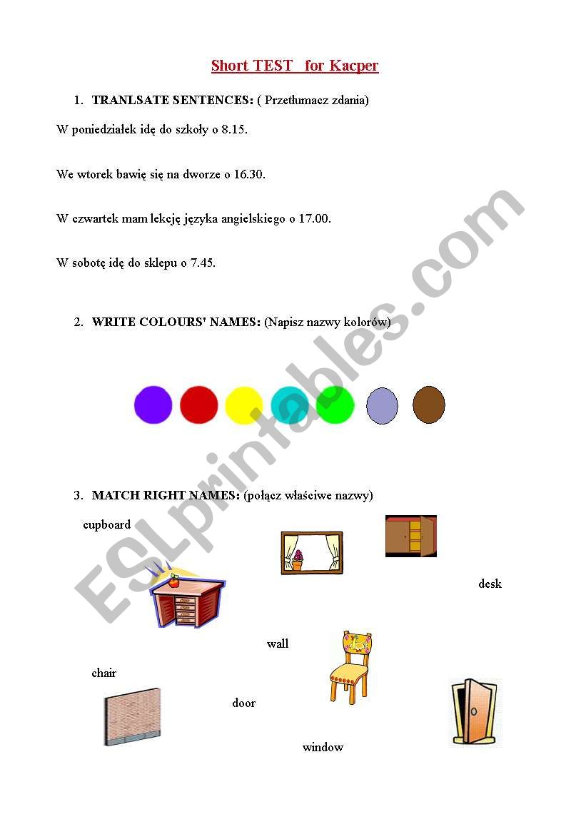 test for third class worksheet