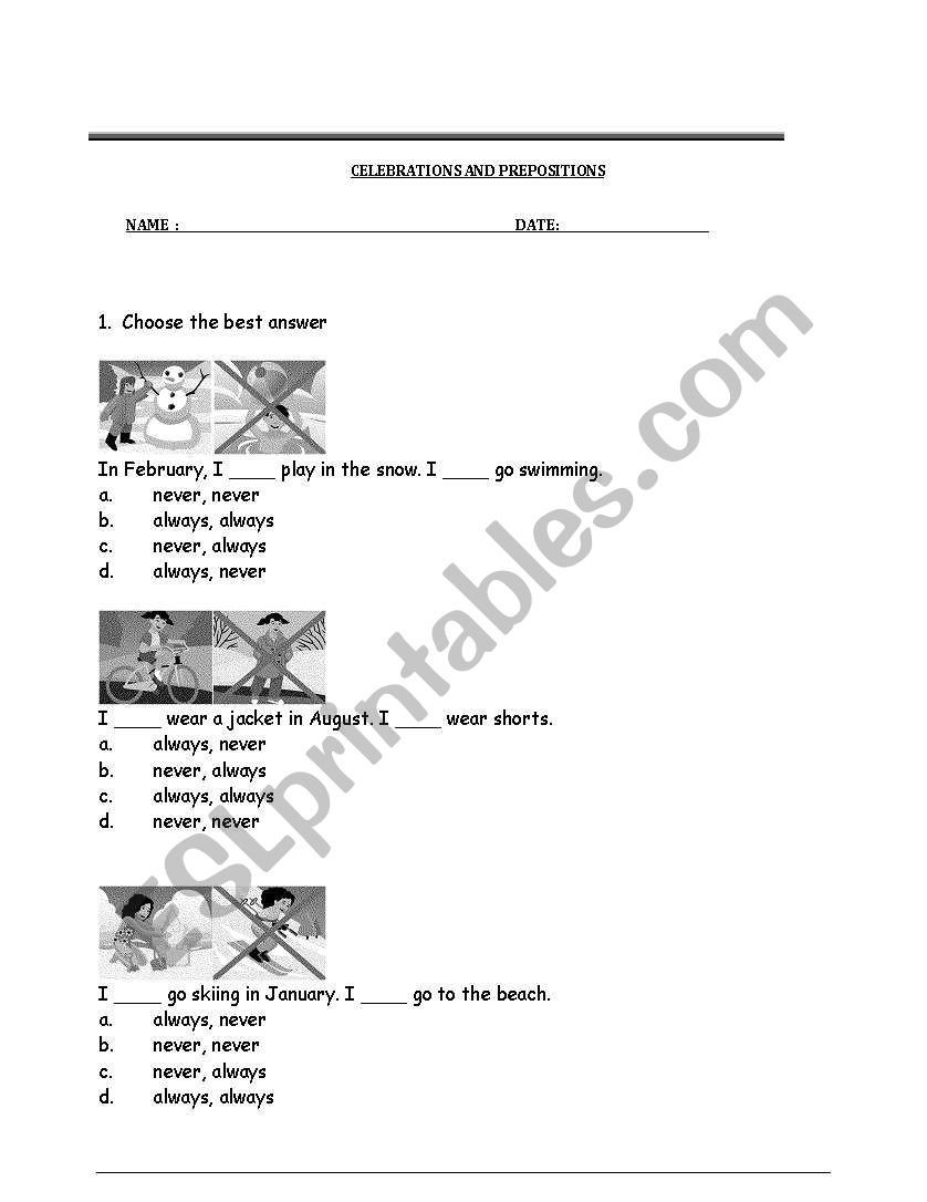 CELEBRATIONS worksheet