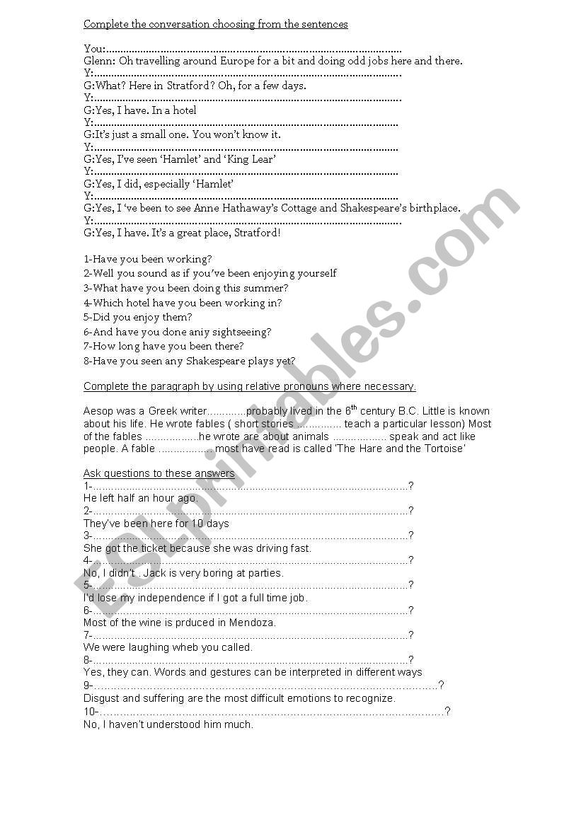 present perfecr continuous and else - ESL worksheet by aniya