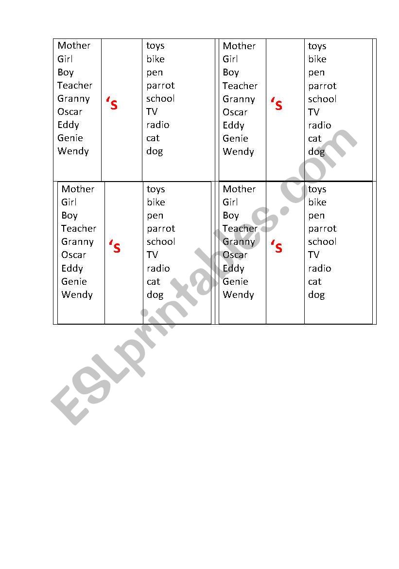 Possessives worksheet