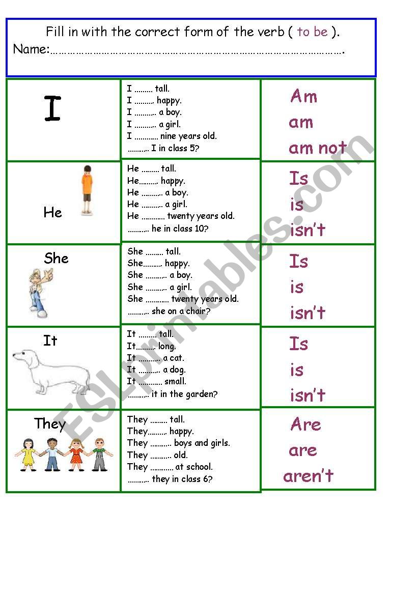 To Be Verbs Worksheets For Beginners