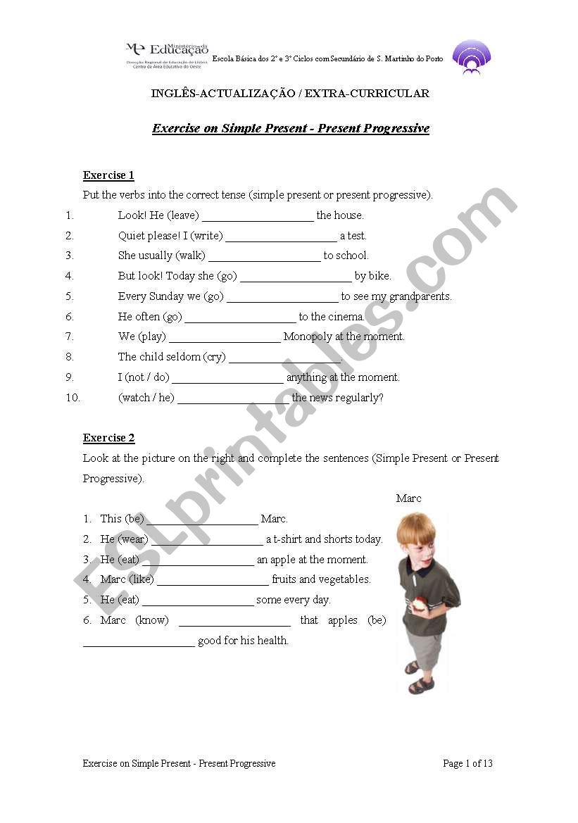 present simple and continuous worksheet