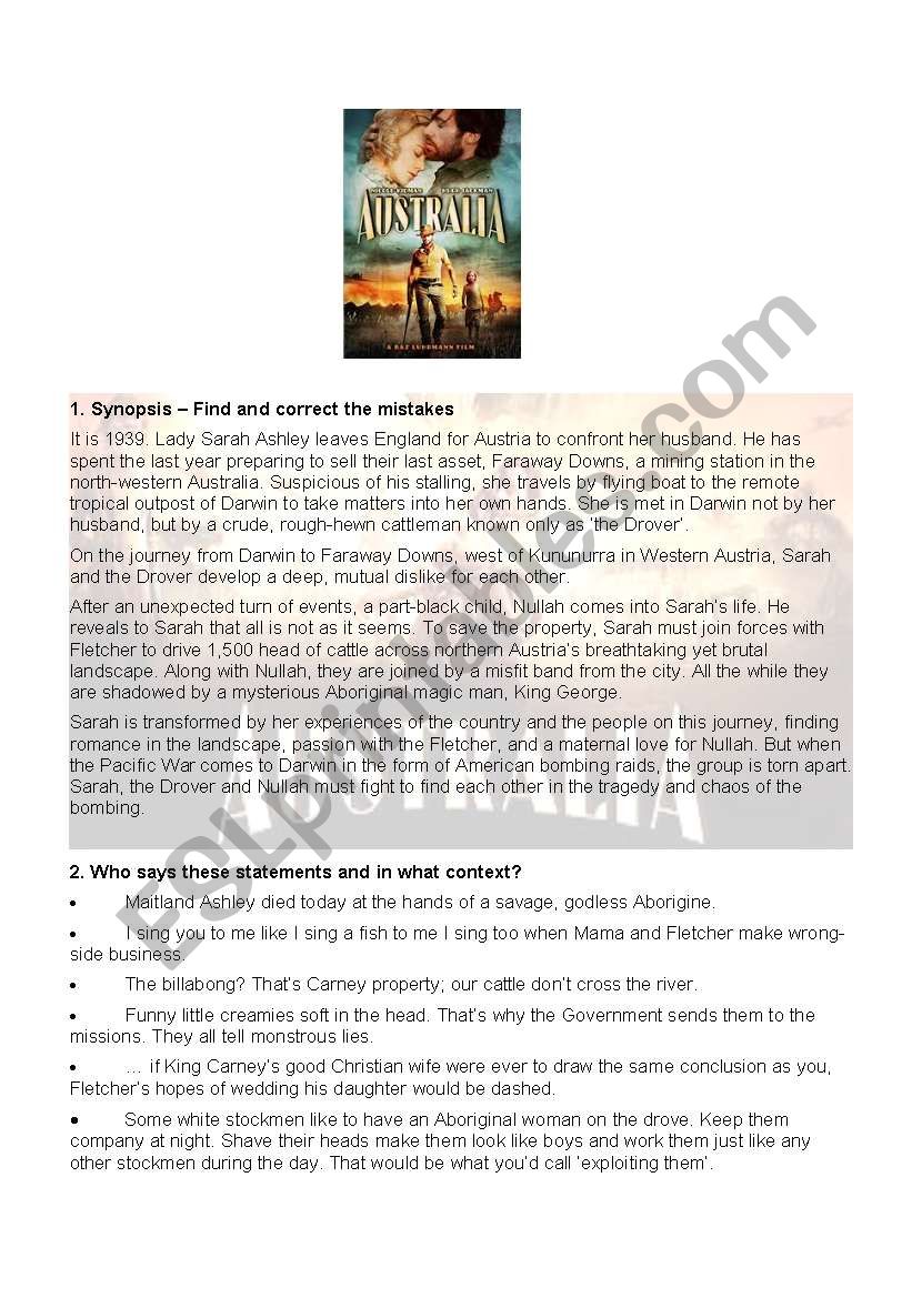 Australia 2010 part1 worksheet