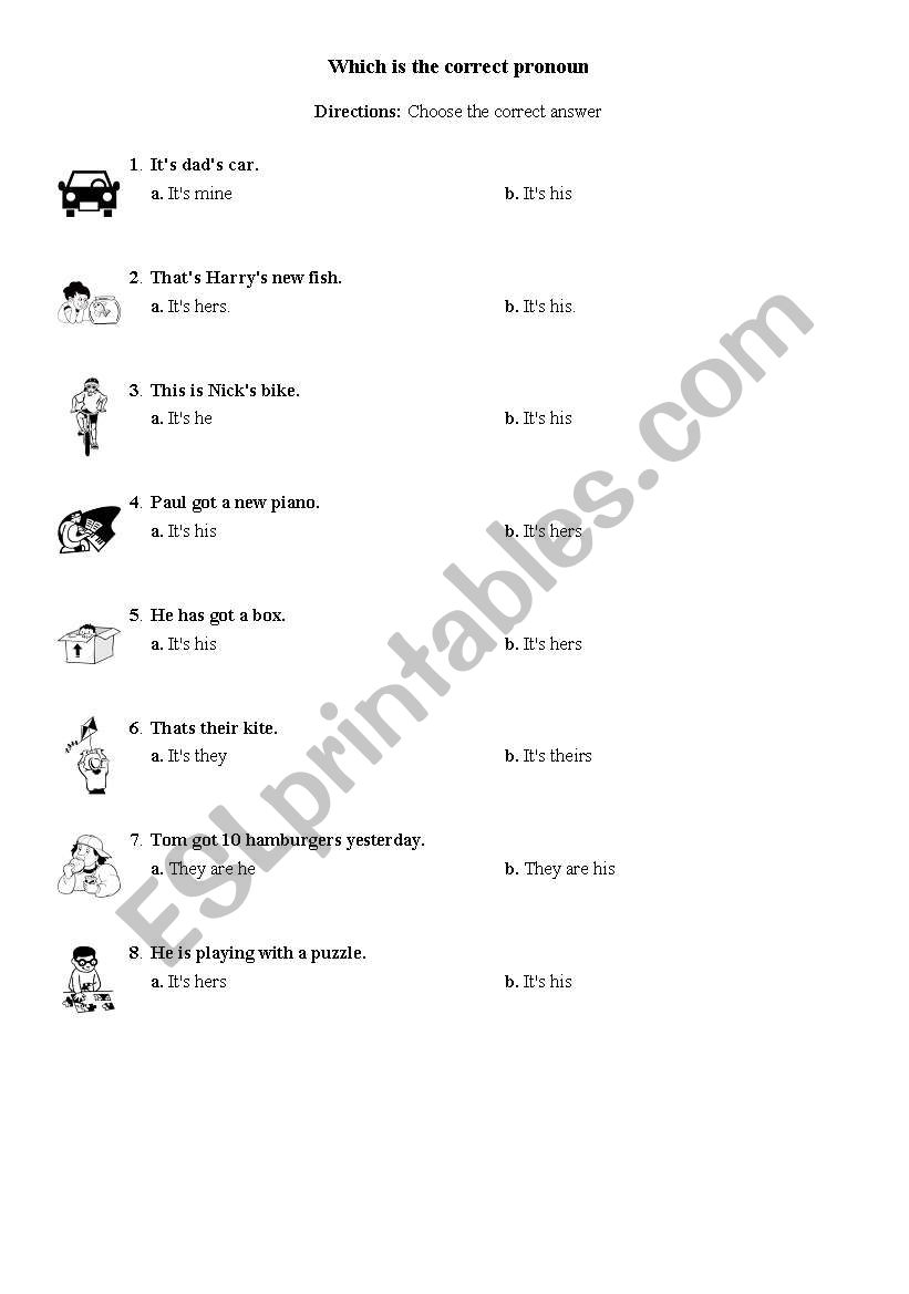 Worksheet to practise possessive adjectives and pronouns
