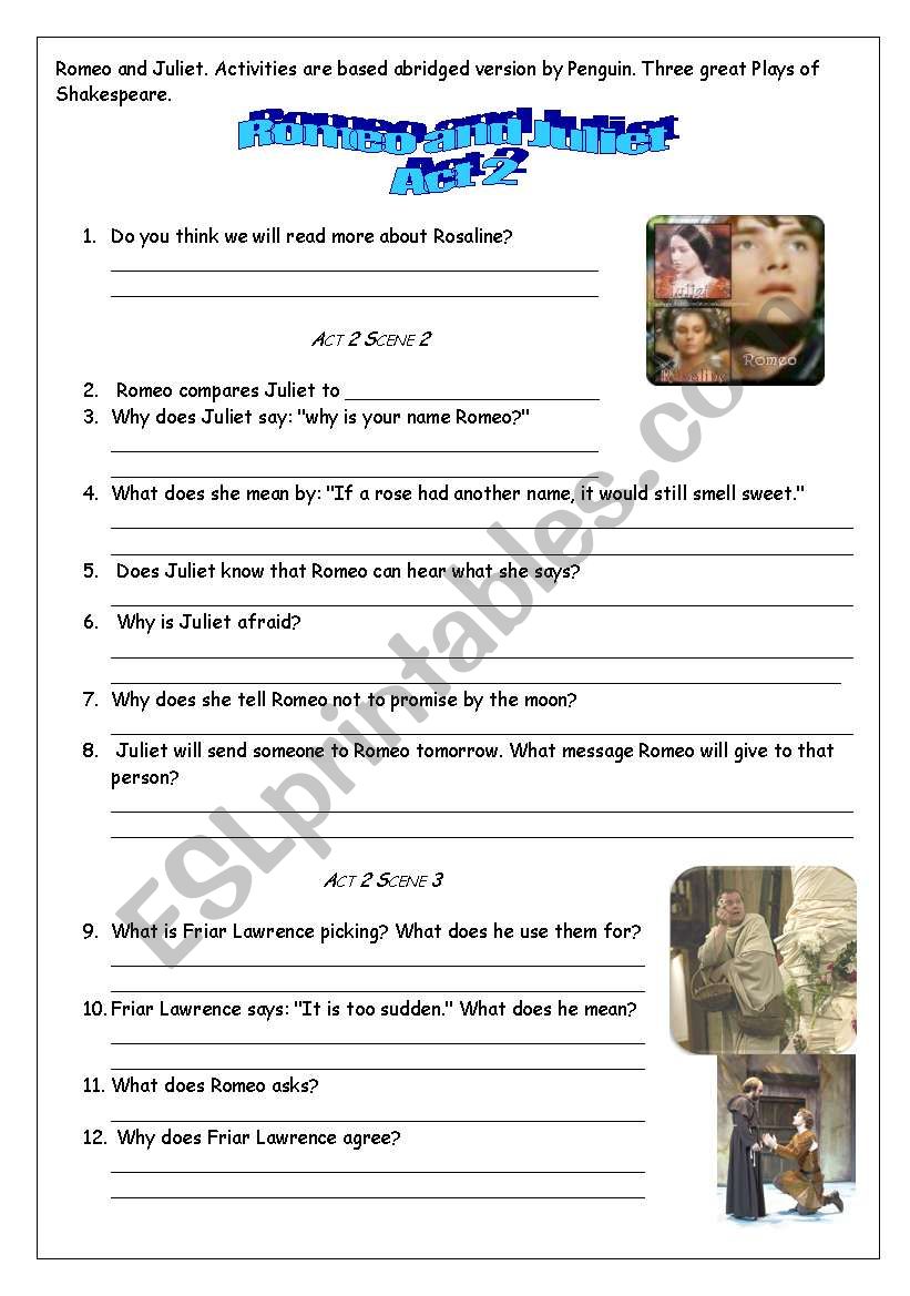 Romeo and Juliet. Act2 worksheet