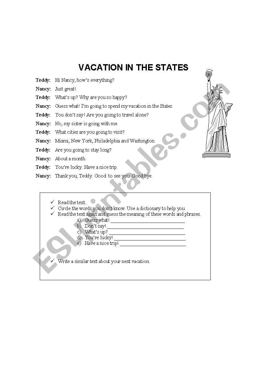 Vacayion in the States worksheet