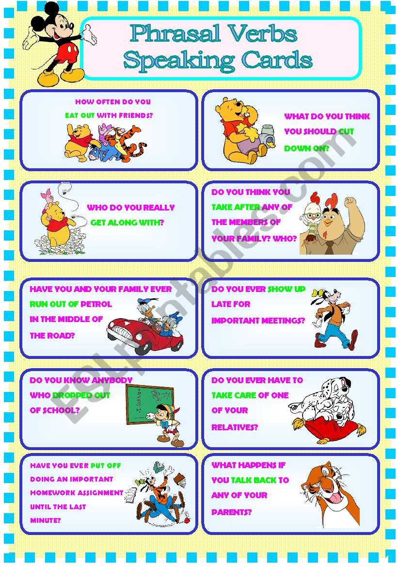 PHRASAL VERBS SPEAKING CARDS FULLY EDITABLE ESL Worksheet By Rainbow 02