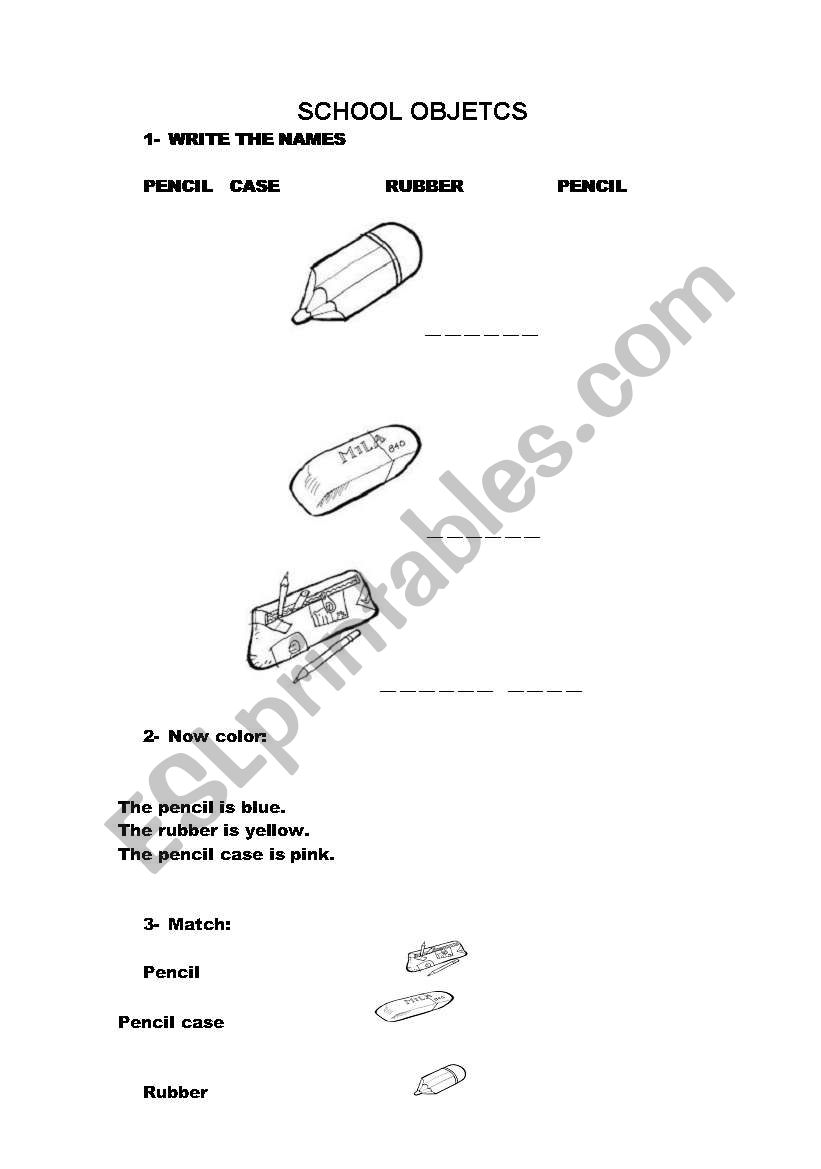 school objects worksheet