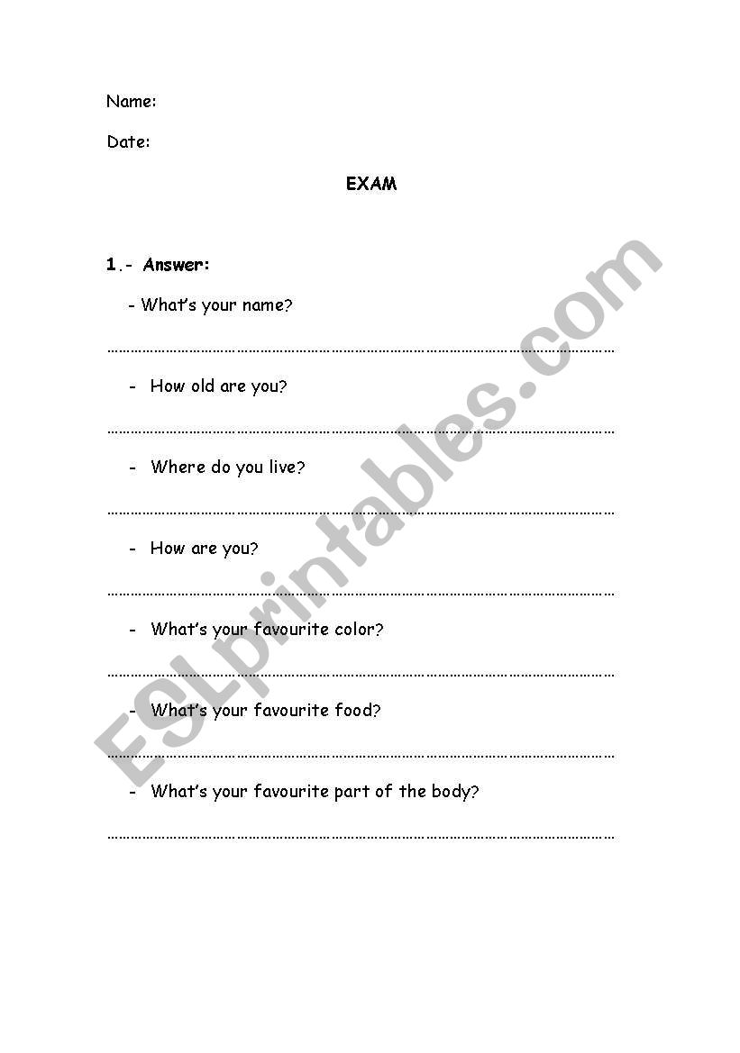 EXAM worksheet