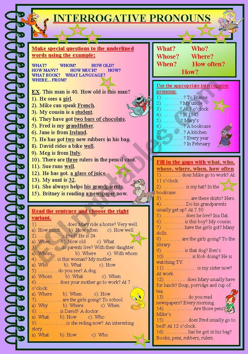 INTERROGATIVE PRONOUNS ESL Worksheet By Dream500