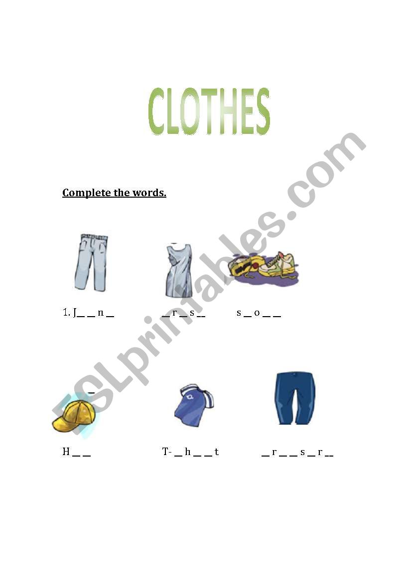 Clothes exercise worksheet