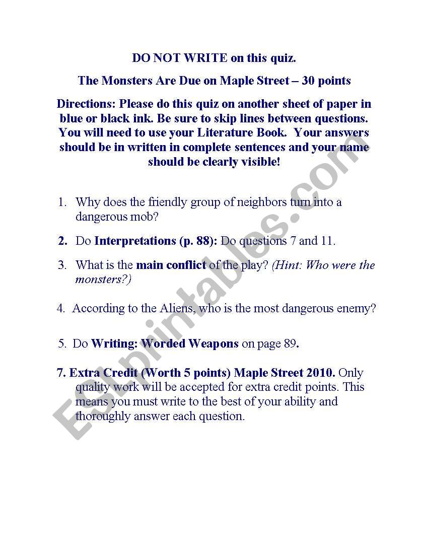 The Monsters Are Due On Maple Street - Quiz