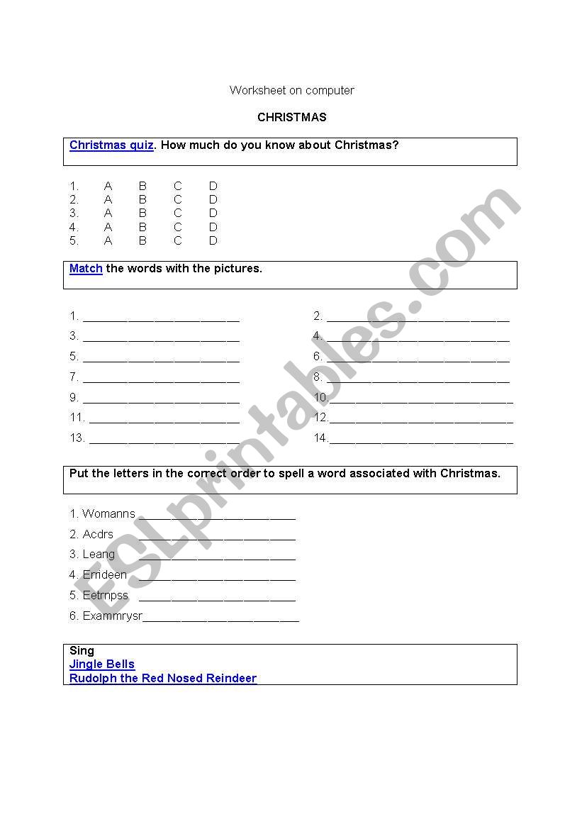Christmas (Worksheet on computer)