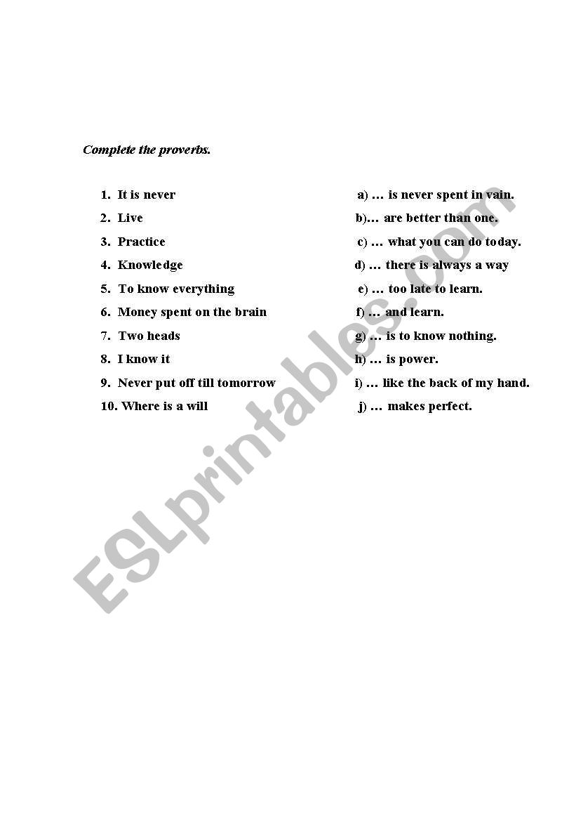 Proverbs worksheet