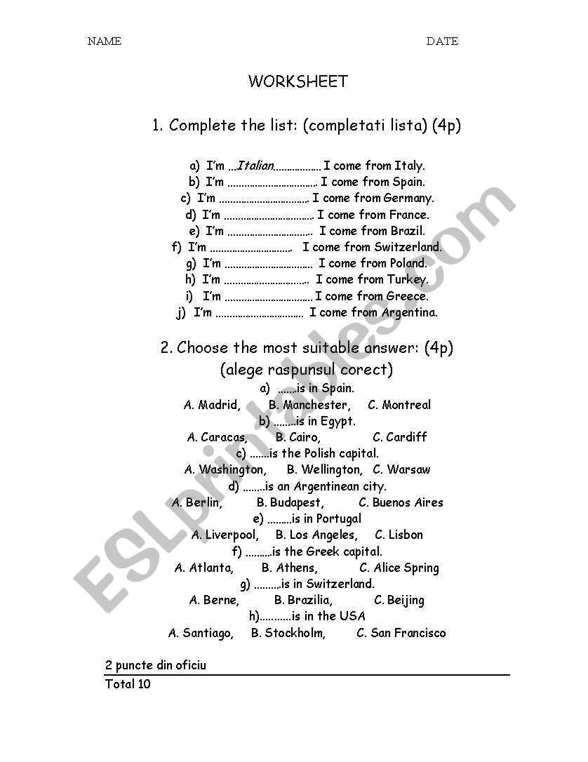 countries and nationalities worksheet