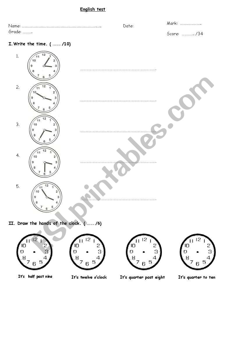 test worksheet