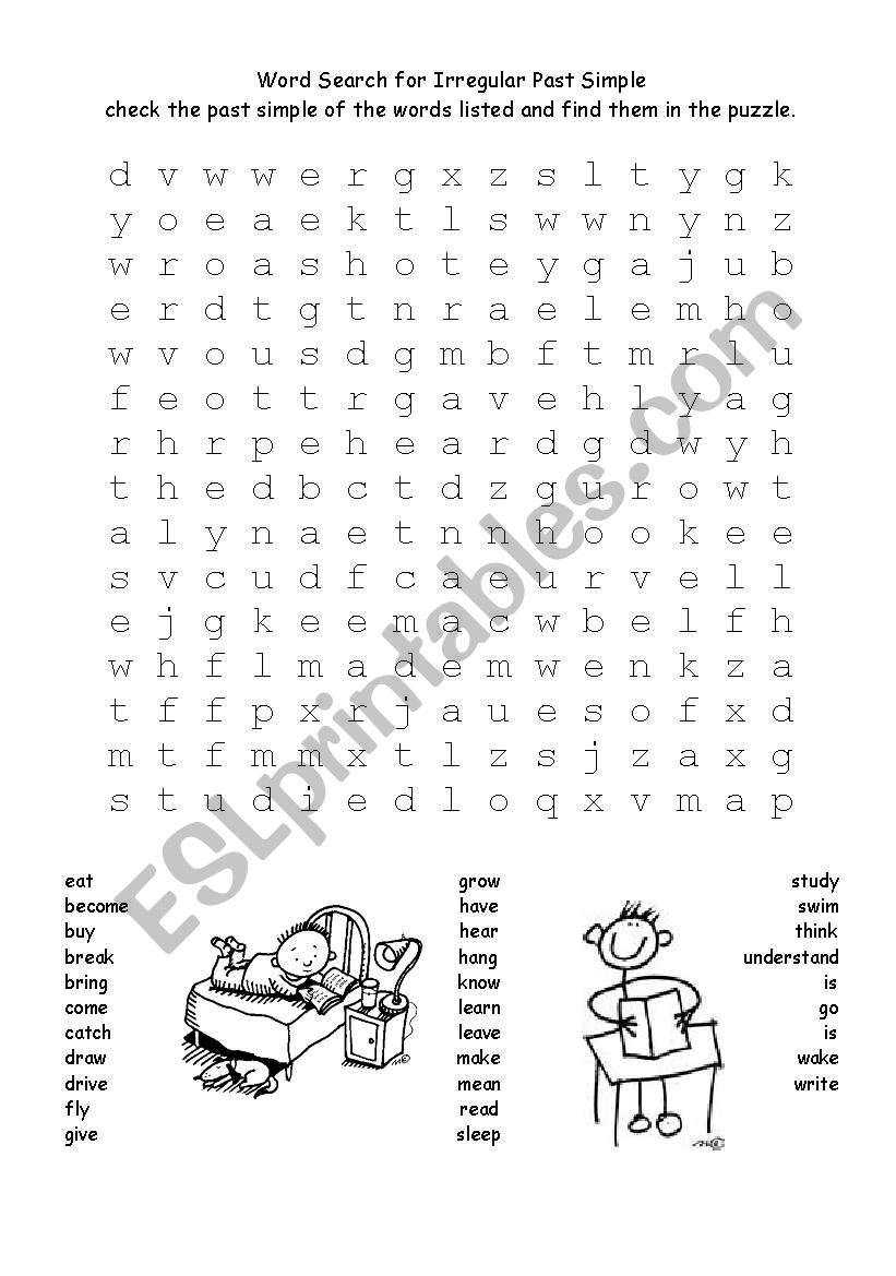 Irregular Verb Word Search ESL Worksheet By Tinamarycampbell