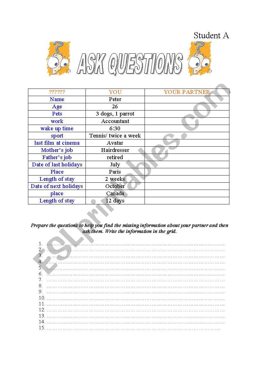 Questions - an information gap worksheet