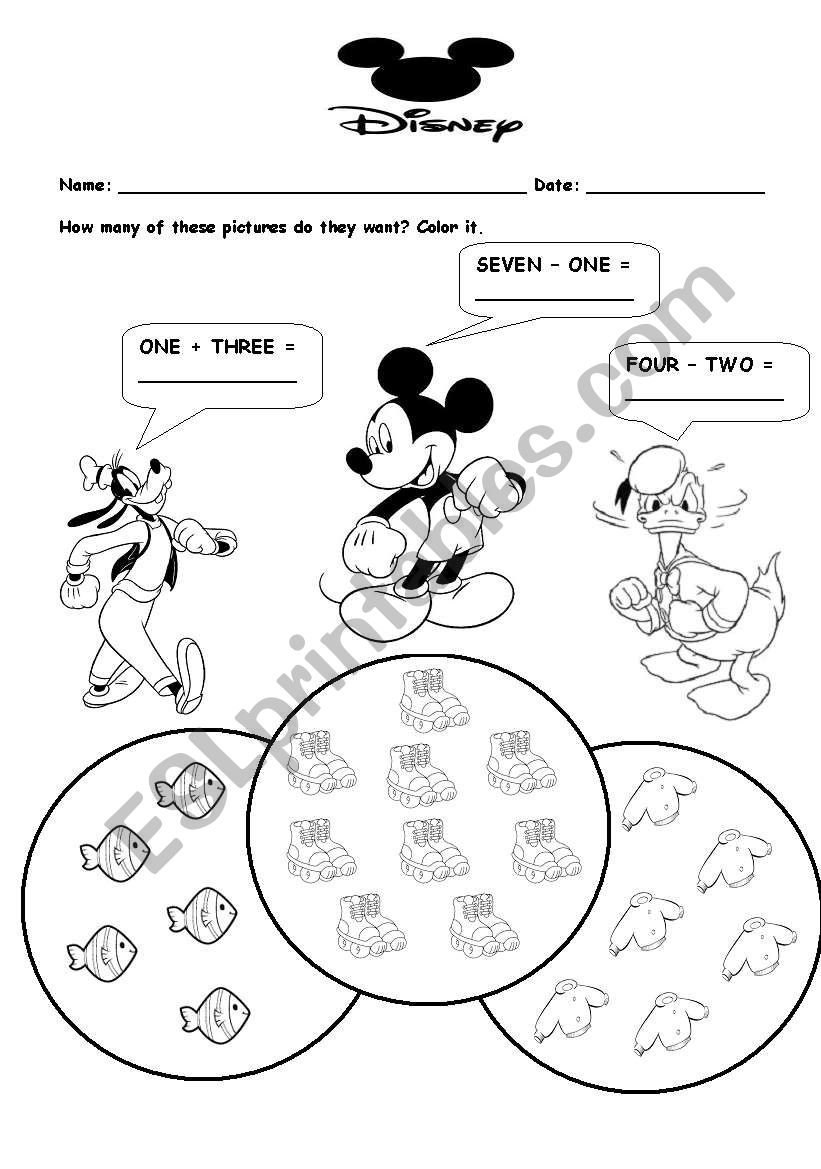 English Worksheets Disney Math