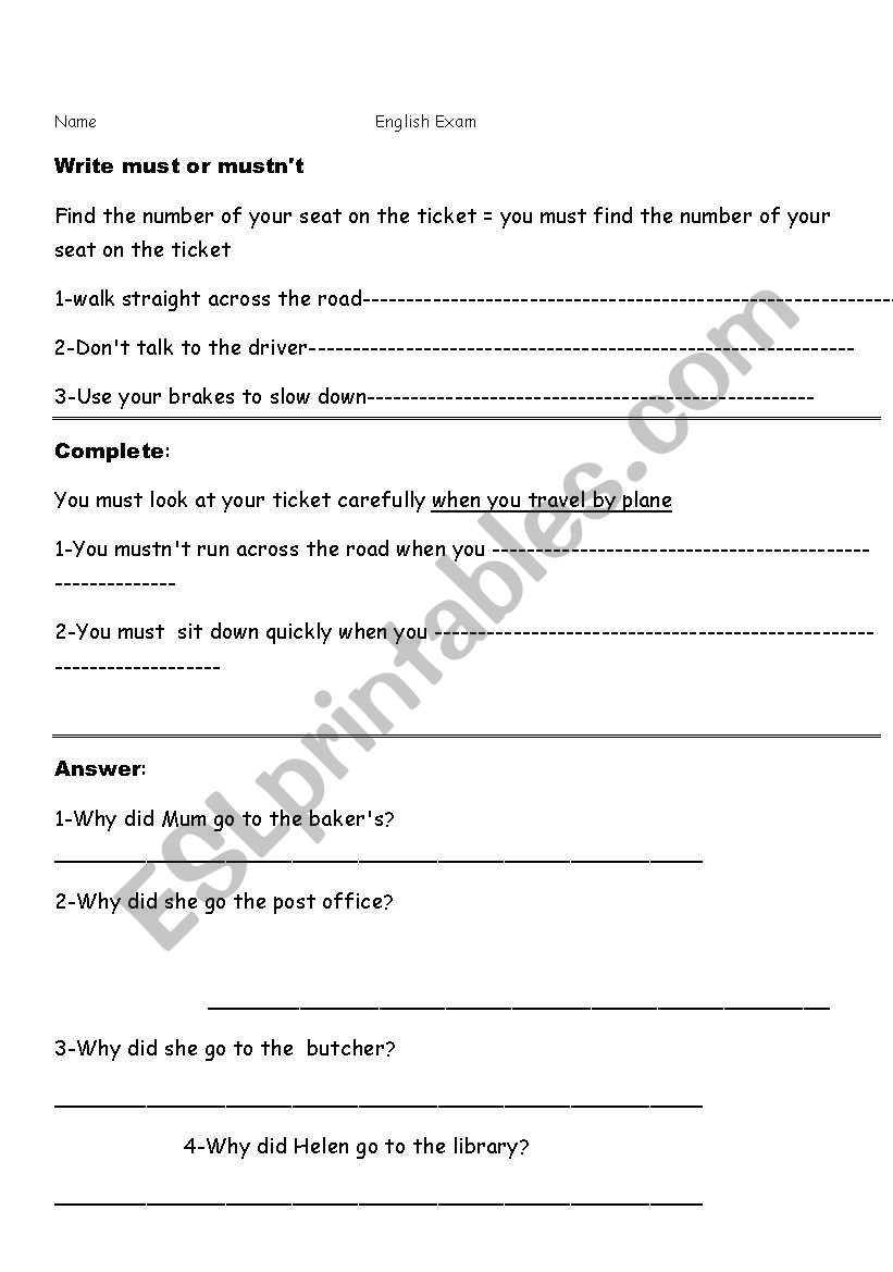 must worksheet