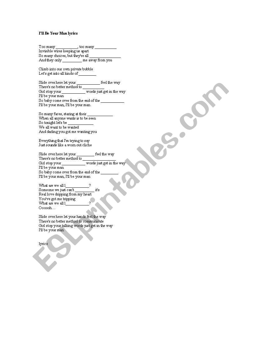 song Ill be your man worksheet