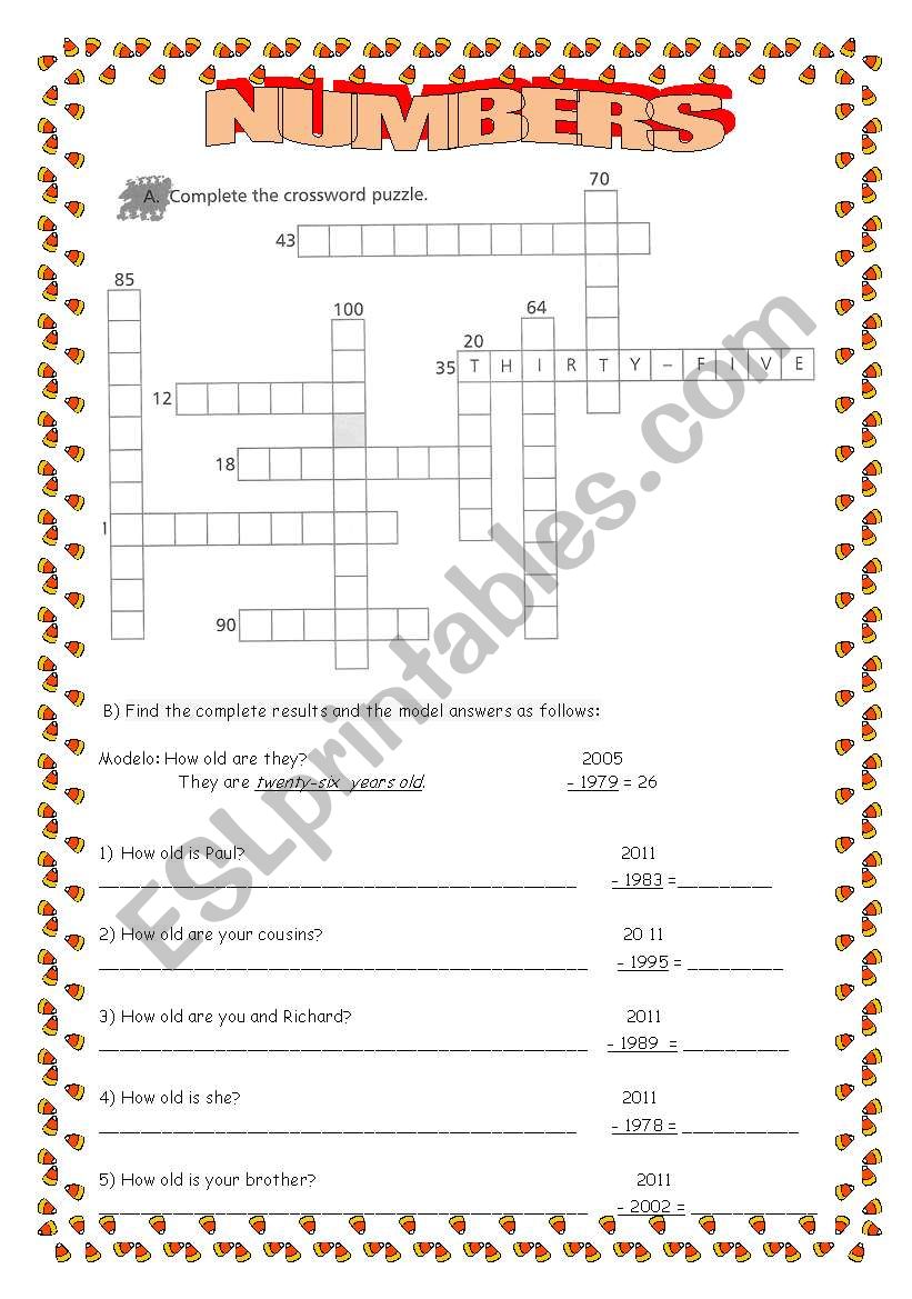 Numbers exercises worksheet