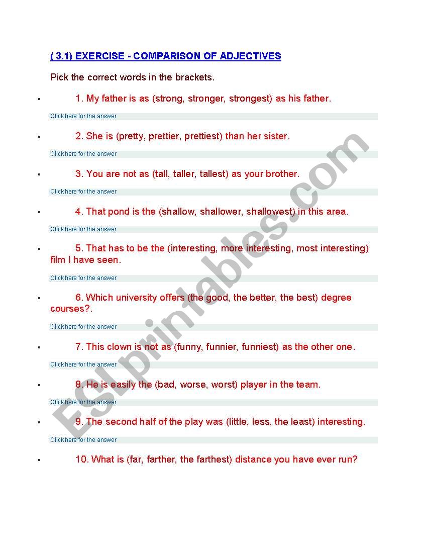 exercises worksheet