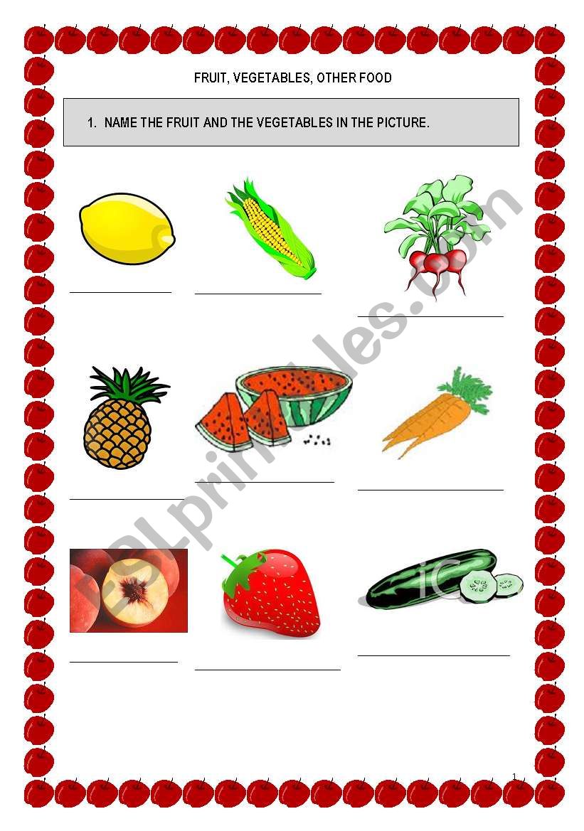 FRUIT, VEGETABLES, OTHER FOOD worksheet
