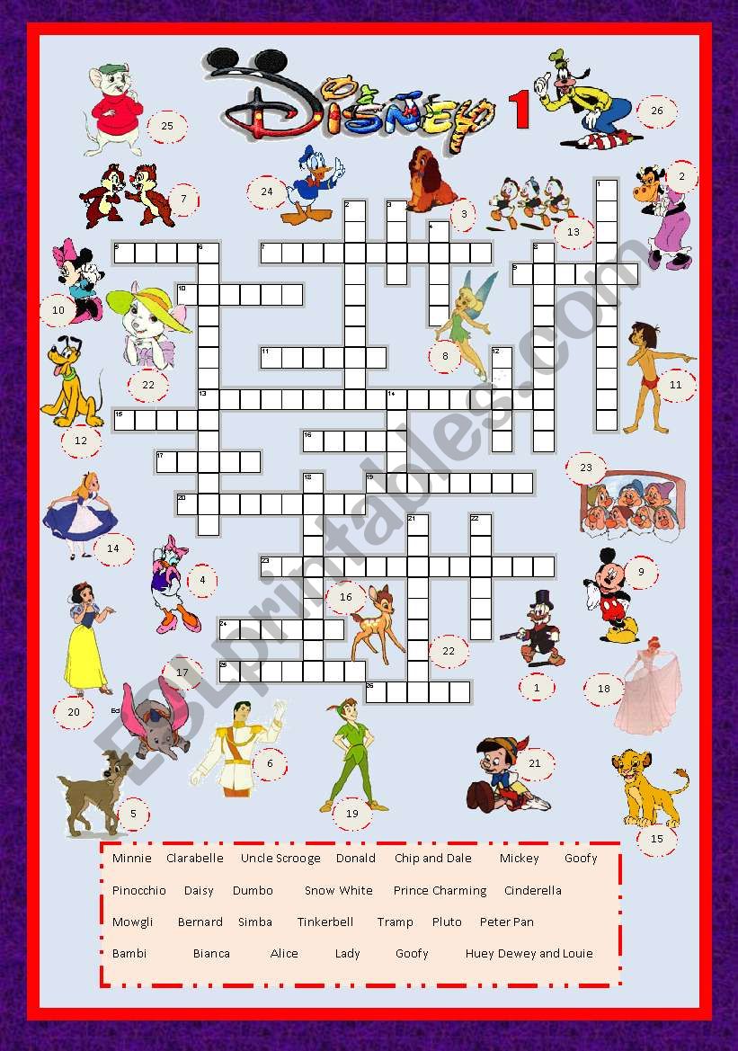 Cartoon Series 3 Disney characters crossword 1   key ESL worksheet