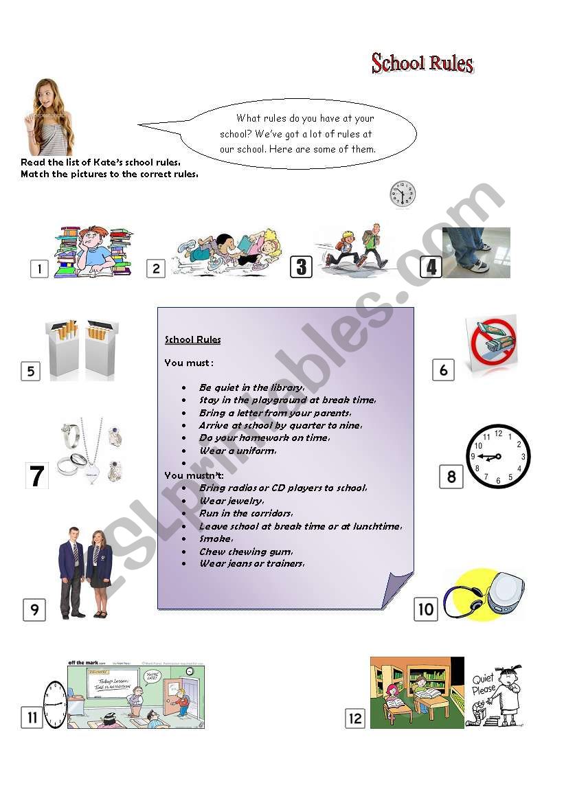  School Rules ESL Worksheet By Houba