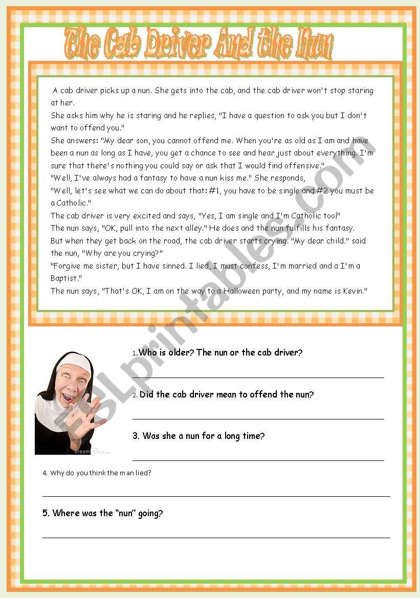 The nun and the cab driver worksheet